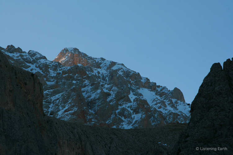 First light on a peak of the Aladag Range, towering at the far end of the gorge