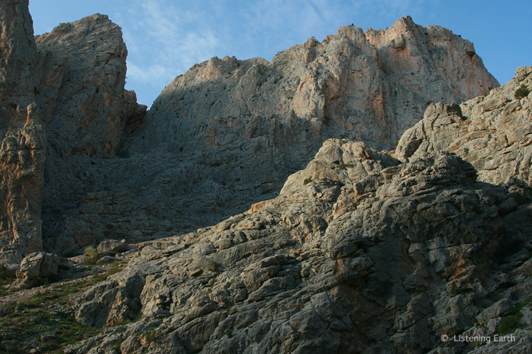 The high crags - home to Ibex and roost for Martins, Swifts, Doves and Kestrels