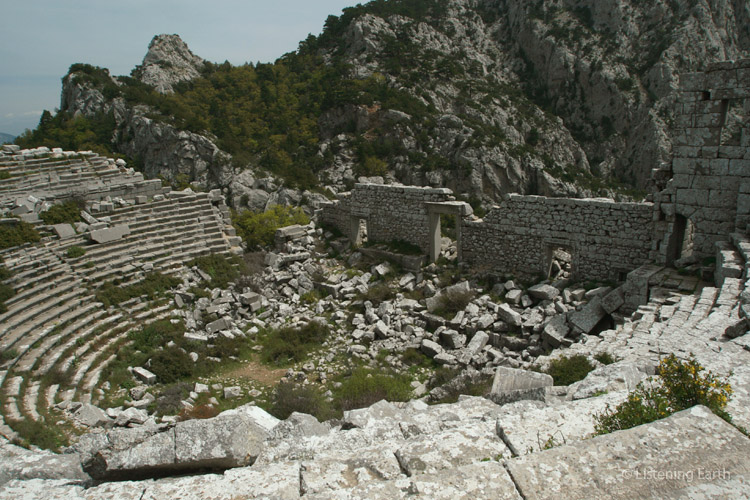 The amphitheatre at the highest point of the citadel. <br>It commands a spectacular view over the sheer mountains.